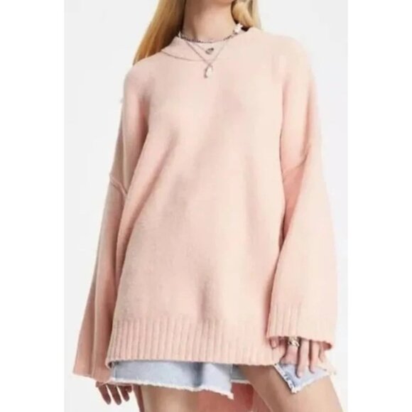 NEW FREE PEOPLE PEACHES CREWNECK TUNIC DUST PINK XSMALL - Picture 1 of 9